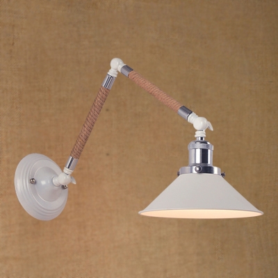 Industrial 7.28''W Wall Sconce with Adjustable Rope Fixture Arm in White