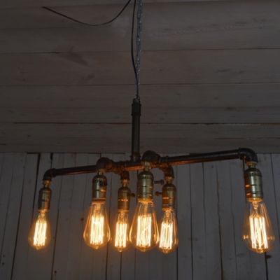 Induatrial Vintage 6 Light Chandelier in Pipe Style