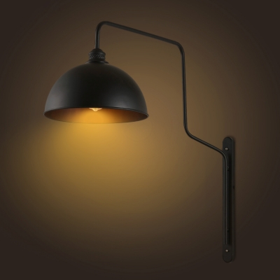 Industrial Wall Sconce with 11.81''W Bowl Metal Shade in Black