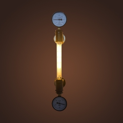 Industrial Wall Sconce with Pressure Gauge in Pipe Style, Bronze