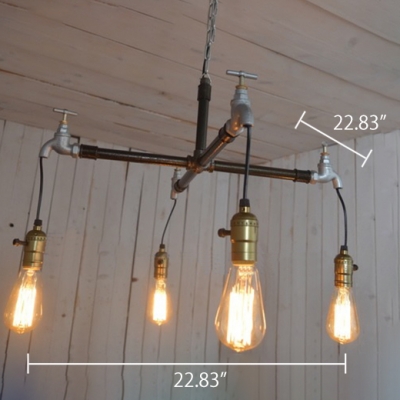 Industrial 23''W Pipe Chandelier with Valve, 4 Light