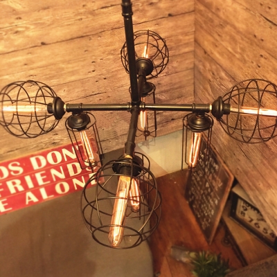Industrial 31.5''W Chandelier with Metal Cage Shade, 8 Light