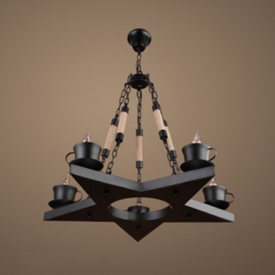 Industrial 5 Light Chandelier with Star Design in Black Finish, 5 Light