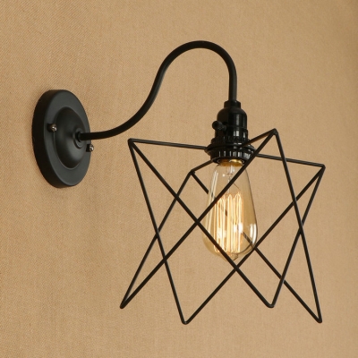 Industrial 7.09''W Wall Lamp with Metal Cage in Black Finish