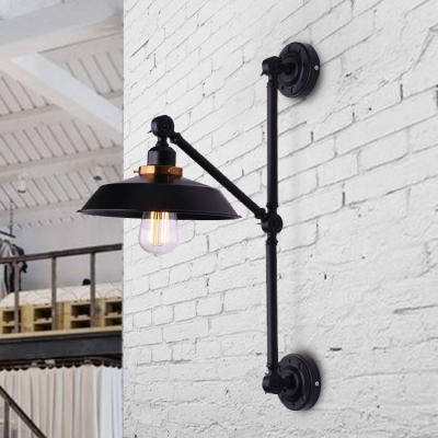 Industrial Adjustable Wall Light with 10.24''W Warehouse Metal Shade, Black