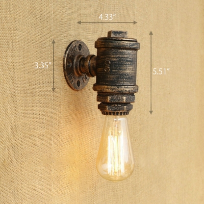 Industrial Pipe Wall Sconce in Bare Bulb Style, Aged Bronze