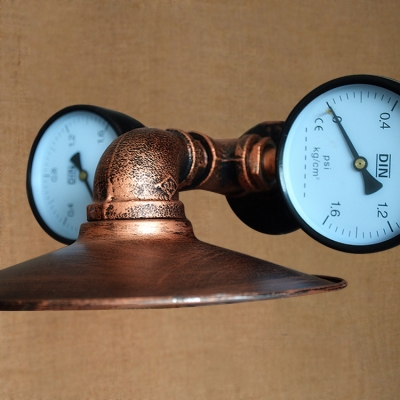Industrial Wall Sconce with Pressure Gauge and Metal Shade in Pipe Style, Rust