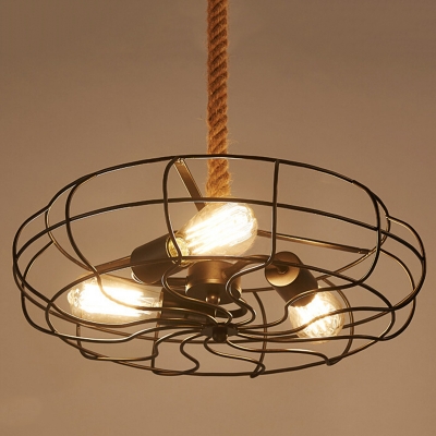 

Industrial 18''W Fan Chandelier with Hanging Rope, 3 Light