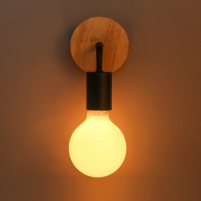 Industrial Mini Wall Sconce with Wooden Canopy in Black/White