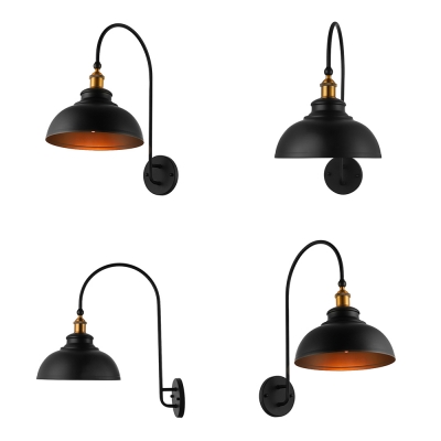 Industrial Wall Sconce with 11.42''W Dome Metal Shade in Barn Style, Black