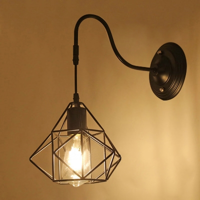 Industrial 8.27''W Wall Sconce with Diamond Shape Metal Cage in Black