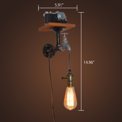 Industrial Wall Sconce with Valve in Pipe Style, Bronze