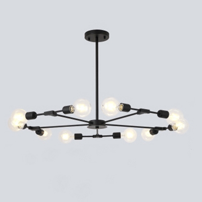 Industrial 10-Light Chandelier 37.8''W in Bare Bulb Style, Black