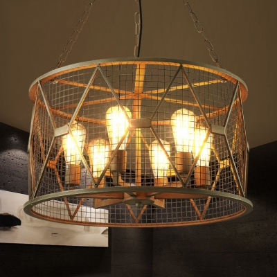 Industrial Vintage 23''W Chandelier with Metal Cage, 6 Light