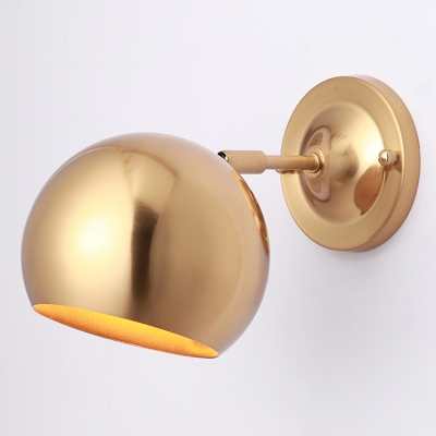 Industrial Wall Sconce with Bowl Metal Shade in Nordical Style, Gold