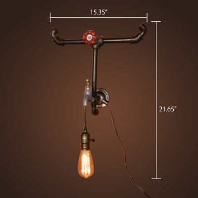 Industrial 15.35''W Pipe Wall Sconce with Valve in Bare Bulb Style