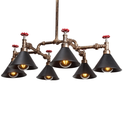 Industrial 35''W Chandelier with Cone Metal Shade in Vintage Style, 6 Light