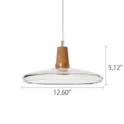 Industrial Single Light Pendant Light Wooden in Contemporary Style with UFO Shade, Clear/Gray