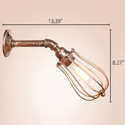 Industrial Wall Lamp in Pipe Style with Metal Cage, Rust