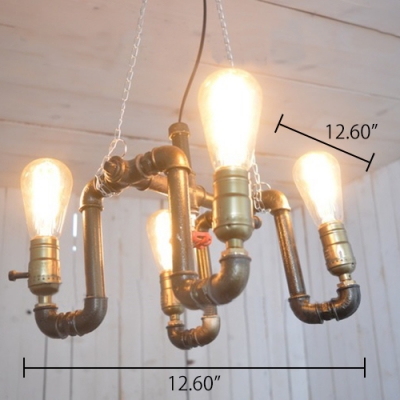 Industrial 4 Light Chandelier with Valve in Pipe Style, Bronze