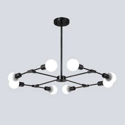 Industrial 8-Light Chandelier in Bare Bulb Style, Black