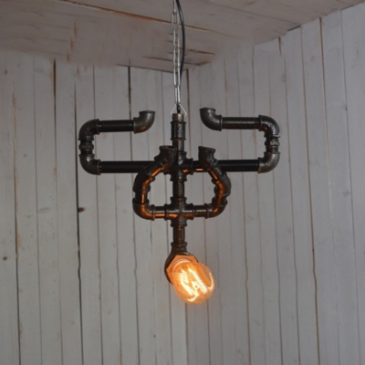 

Industrial Retro Pendant Light in Open Bulb Style with Pipe Fixture, Black, HL454256