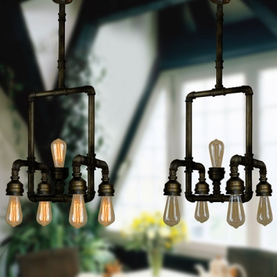 Industrial Vintage 5 Light Pipe Chandelier in Aged Bronze Finish