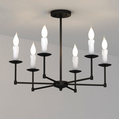 Industrial Vintage 6 Light Chandelier in Candle Style, Black