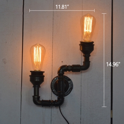 Industrial Wall Sconce with Pipe Fixture Arm, 2 Light