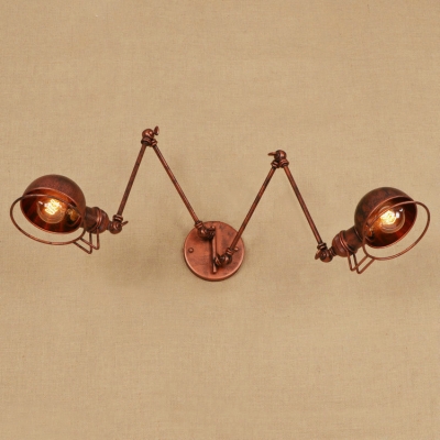 Industrial 2 Light Multi Light Wall Sconce with Adjustable Fixture Arm in Bar Style, Rust