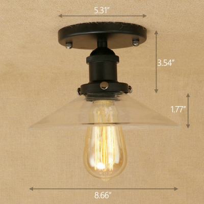 Industrial Vintage 8.5''W Flush Mount Ceiling Fixture with Cone Glass Shade