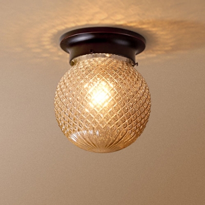 Industrial Vintage Flush Mount Ceiling Fixture with Globe Glass Shade in Amber