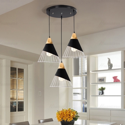 Industrial 3 Light Multi Light Pendant with Metal Cage in Black/White Finish