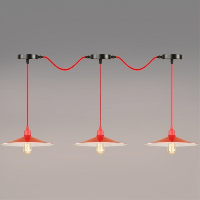 

Industrial 3 Light Multi Light Pendant with Saucer Metal Shade in Red Finish, HL460559