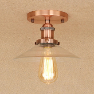 Industrial 8.7''W Flushmount Ceiling Light with Cone Glass Shade in Vintage Style