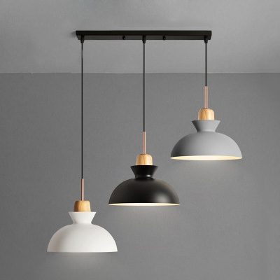 Industrial Modern 3 Light Multi Light Pendant with Dome Metal Shade, 20''W