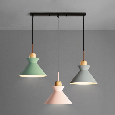 Industrial Modern Colorful Multi Light Pendant with Cone Metal Shade, 3 Light, 20''W