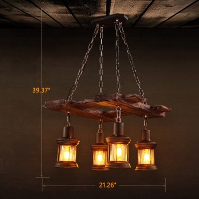 Industrial Vintage 21''W Multi Light Pendant with Glass Shade in Nautical Style, 4 Light