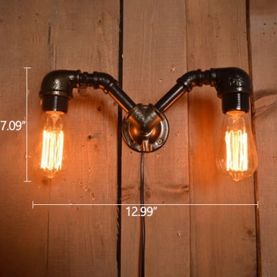 Industrial Vintage 2 Light Multi Light Wall Sconce in Open Bulb Style, 13''W, Black