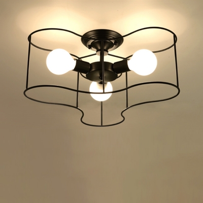 Industrial 16''W Flush Mount Ceiling Light with Metal Cage in Nordical Style, Black/White