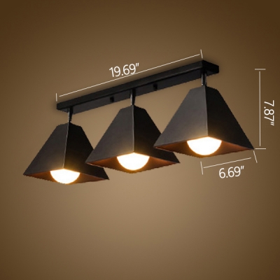 Industrial 3 Light Flushmount Ceiling Light with Metal Shade in Black Finish