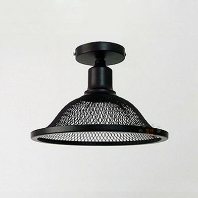 Industrial 9.8''W Semi-Flush Ceiling Light with Metal Mesh in Barn Style, Black
