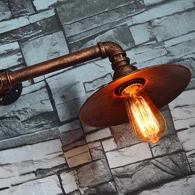 Industrial Vintage 2 Light Multi Light Wall Sconce with Saucer Metal Shade, 28''W, Rust