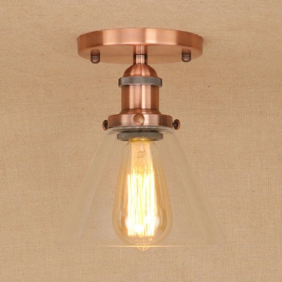 

Industrial Vintage 7.5''W Flush Mount Ceiling Fixture with Cone Glass Shade, HL461779