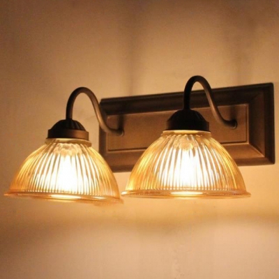Industrial 2 Light Multi Light Wall Sconce with Bowl Glass Shade and Gooseneck Fixture Arm