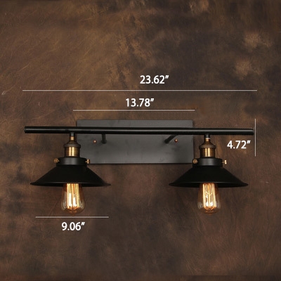 Industrial 23.5''W Multi Light Wall Sconce with 2 Light and Cone Metal Shade in Black Finish