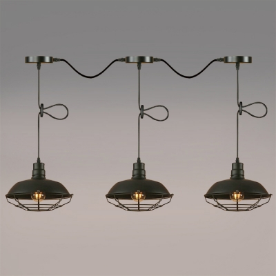 Industrial 3 Light Multi Light Pendant with Metal Cage in Black Finish