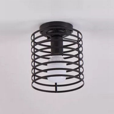 

Industrial 6.3''W Flush Mount Ceiling Fixture with Cylinder Metal Cage in Black, HL461855