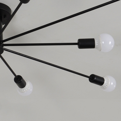 Industrial Edison Bulb 10 Light Semi-Flush Ceiling Light in Open Bulb Style, 48''W, Black/White