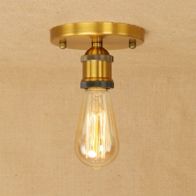 Industrial Simple Flushmount Ceiling Light in Open Bulb Style, Chrome/Rust/Brass